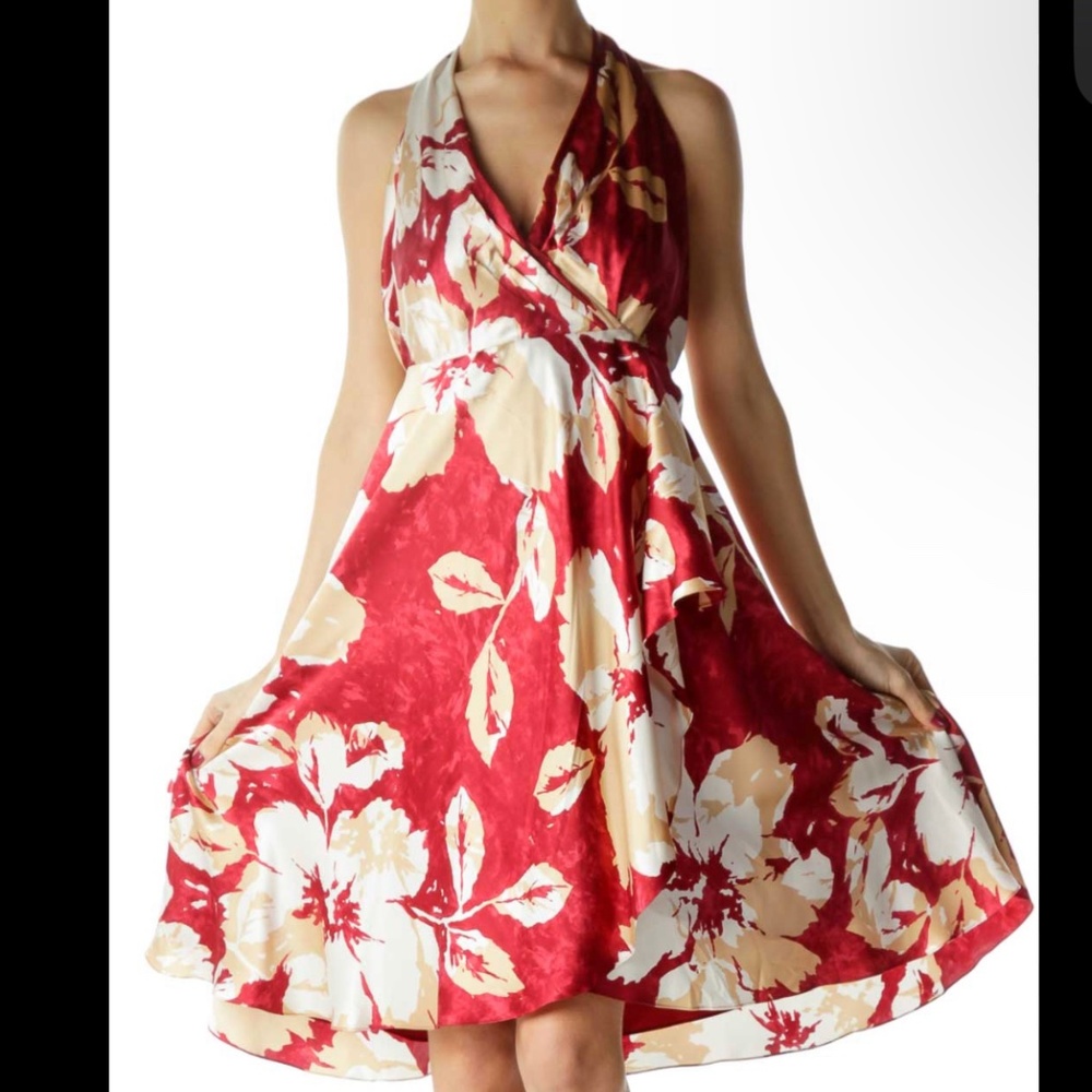 Gorgeous 100% silk red floral wrap dress